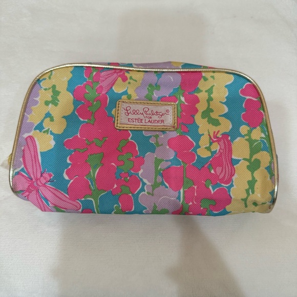 Lilly Pulitzer Estee Lauder Makeup Bag Cosmetic Pouch Case Floral Dragonfly - Picture 3 of 13